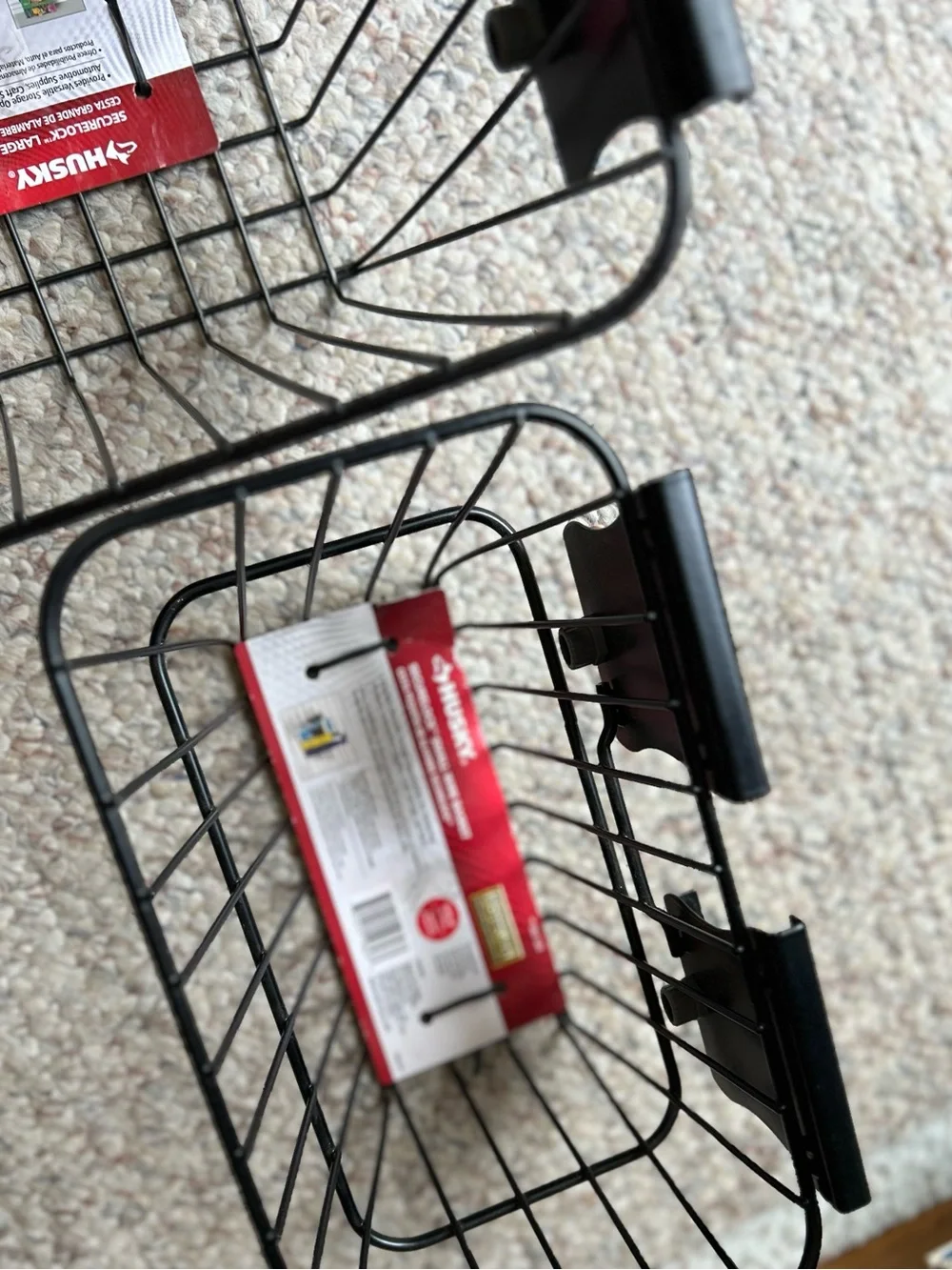 HUSKY Wall & Track System. Black Wire Clip-On Storage Baskets -Set/3. Heavy duty